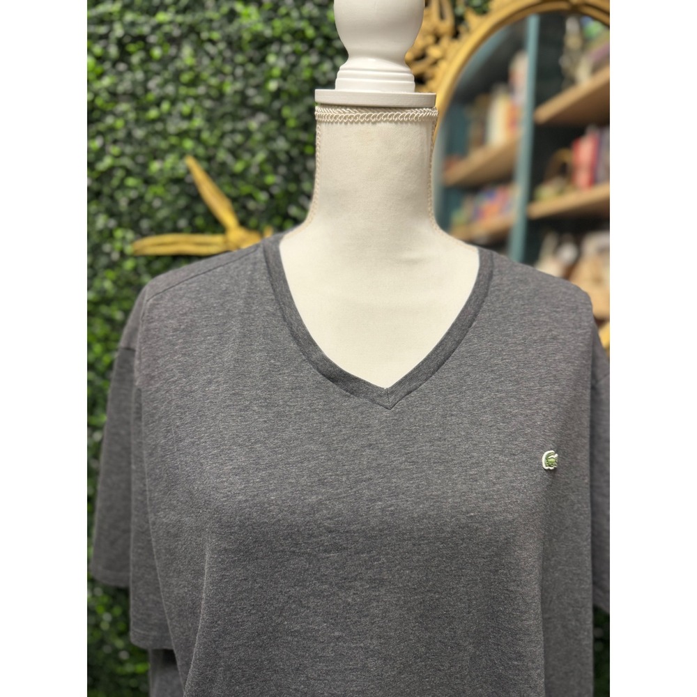 Lacoste Pima Cotton V-Neck T-Shirt 4XL Grey Regular Fit Short Sleeve Logo Tee - Picture 3 of 6